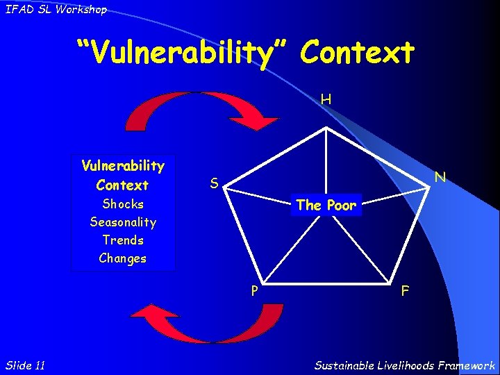 IFAD SL Workshop “Vulnerability” Context H Vulnerability Context N S The Poor Shocks Seasonality