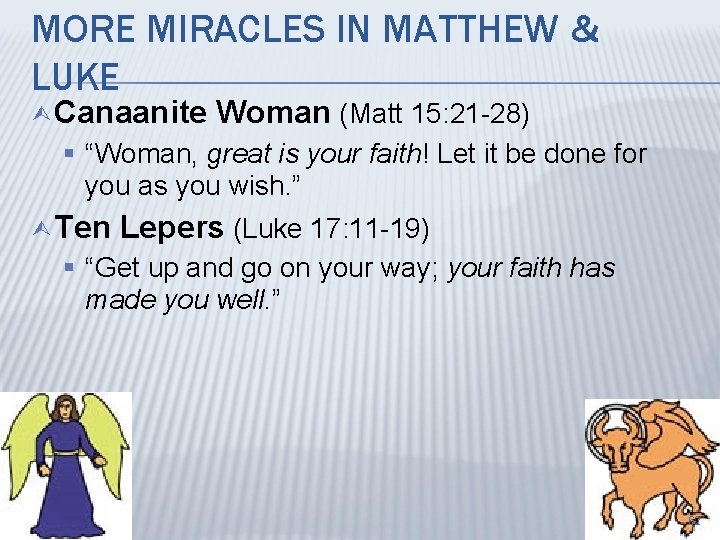 MORE MIRACLES IN MATTHEW & LUKE Ù Canaanite Woman (Matt 15: 21 -28) §