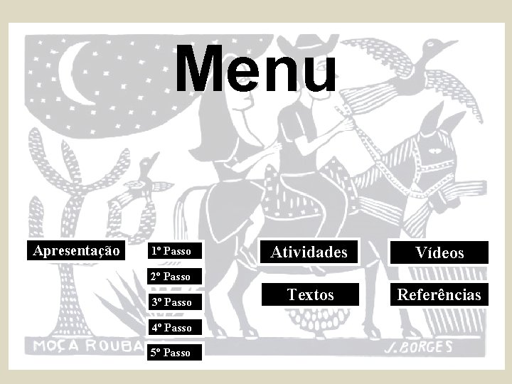 Menu Apresentação 1º Passo Atividades Vídeos Textos Referências 2º Passo 3º Passo 4º Passo