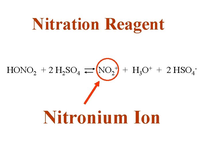 Nitration Reagent HONO 2 + 2 H 2 SO 4 NO 2+ + H