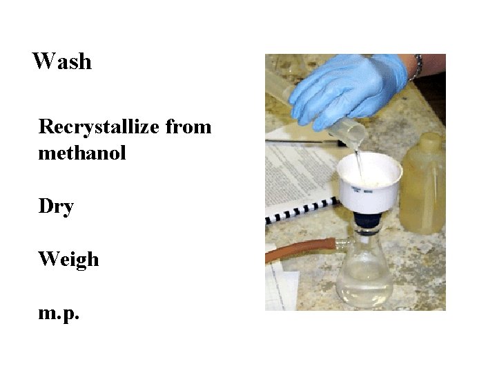 Wash Recrystallize from methanol Dry Weigh m. p. 