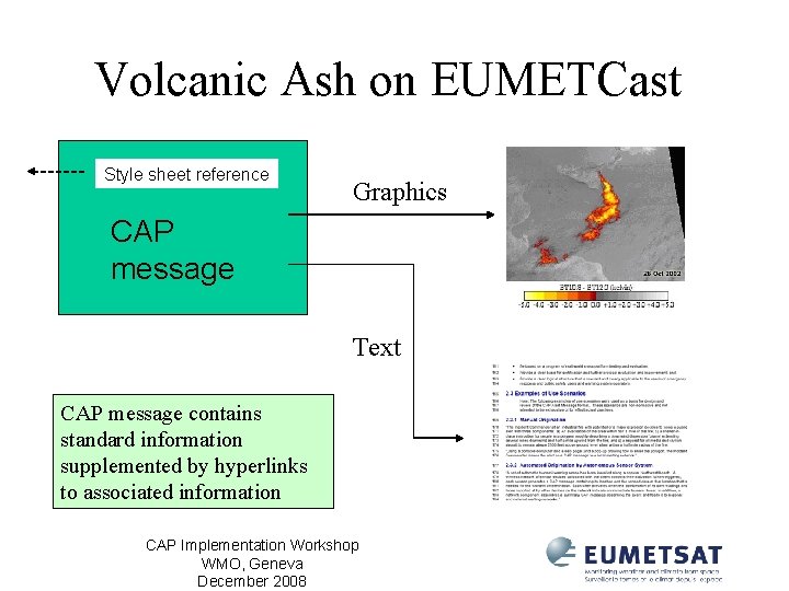 Volcanic Ash on EUMETCast Style sheet reference Graphics CAP message Text CAP message contains