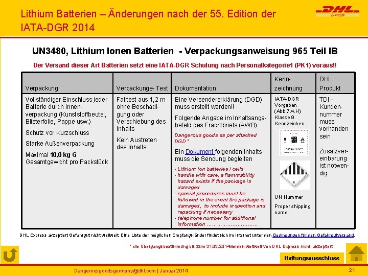 Lithium Batterien – Änderungen nach der 55. Edition der IATA-DGR 2014 UN 3480, Lithium