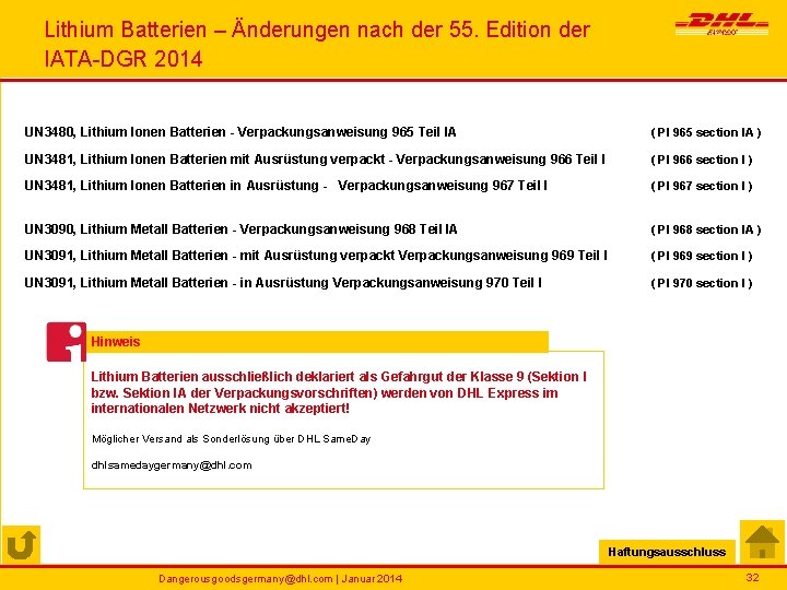 Lithium Batterien – Änderungen nach der 55. Edition der IATA-DGR 2014 UN 3480, Lithium