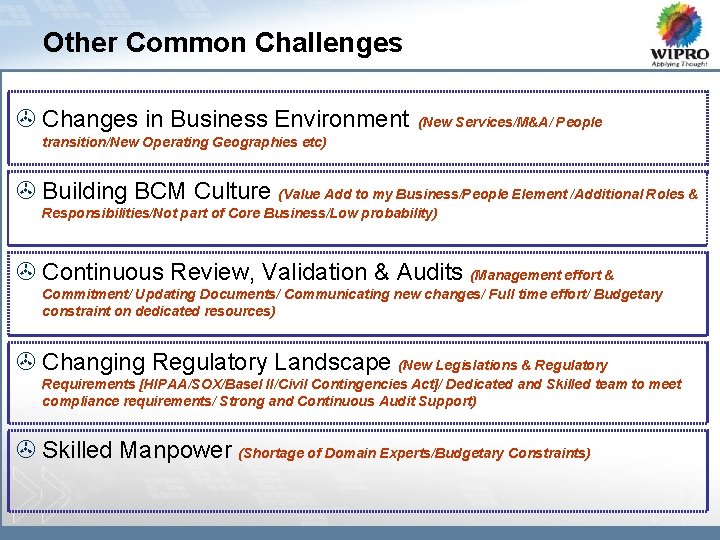 Other Common Challenges > Changes in Business Environment (New Services/M&A/ People transition/New Operating Geographies