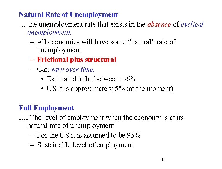 Natural Rate of Unemployment … the unemployment rate that exists in the absence of