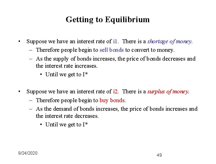 Getting to Equilibrium • Suppose we have an interest rate of i 1. There