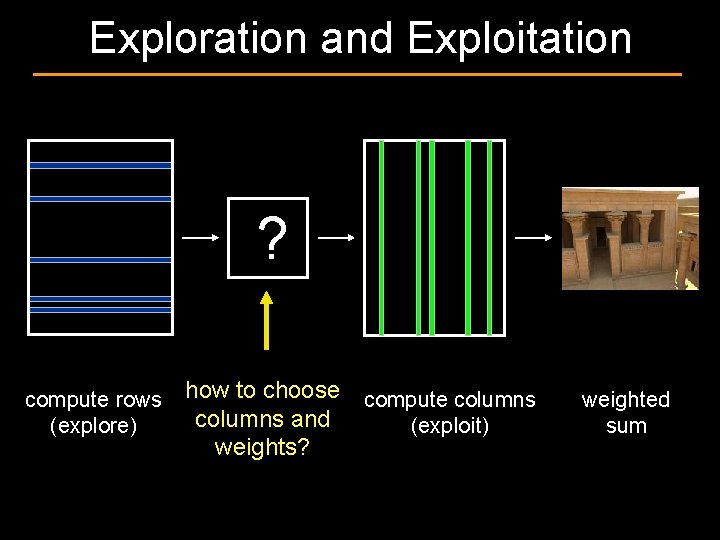 Exploration and Exploitation ? compute rows (explore) how to choose compute columns and (exploit)