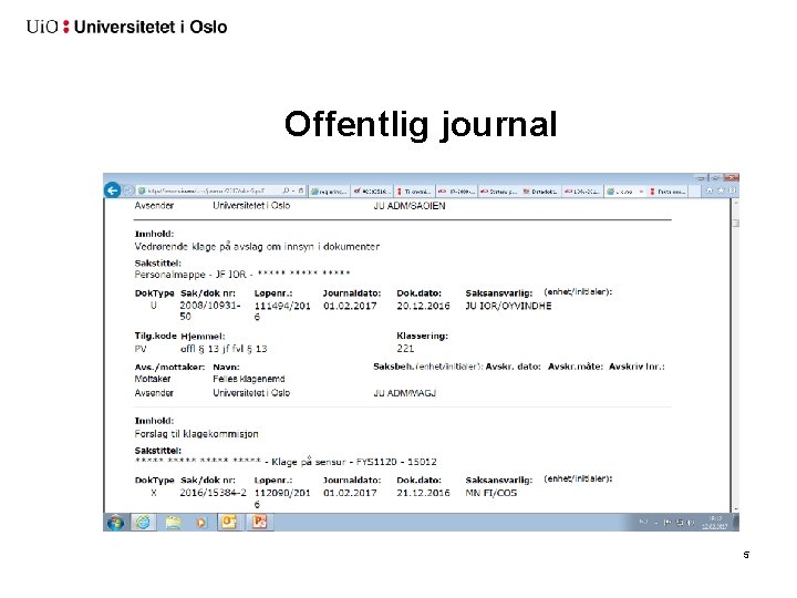 Offentlig journal 5 Offentlig journal 5