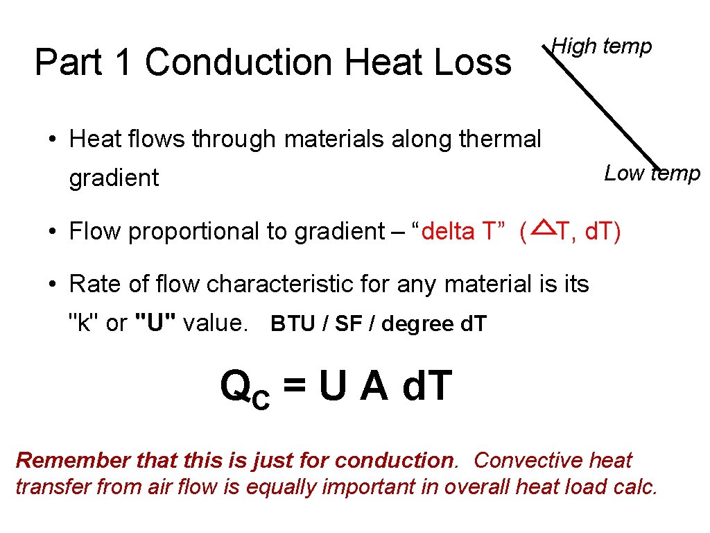 Part 1 Conduction Heat Loss High temp • Heat flows through materials along thermal