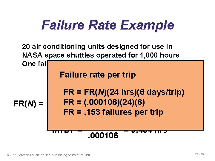 Failure Rate Example 20 air conditioning units designed for use in NASA space shuttles
