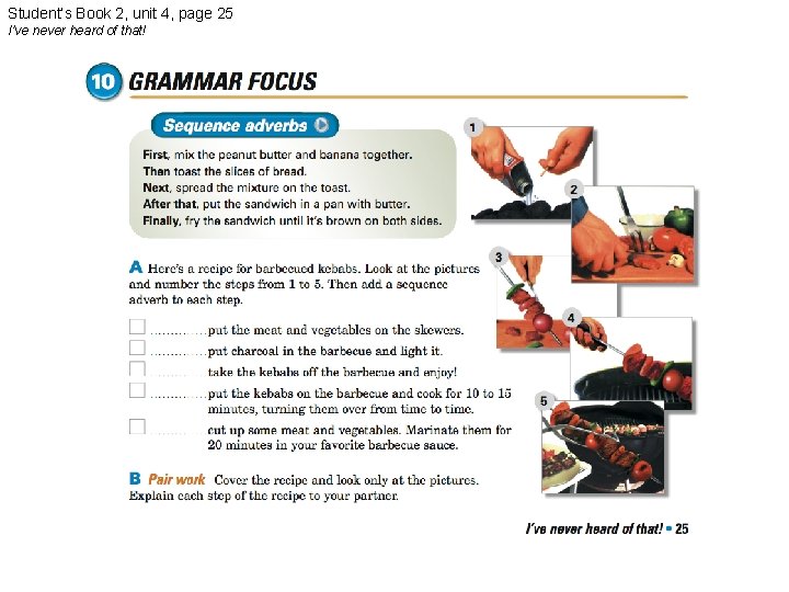 Student’s Book 2, unit 4, page 25 I’ve never heard of that! 