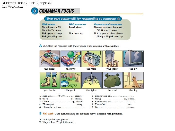 Student’s Book 2, unit 6, page 37 OK. No problem! 