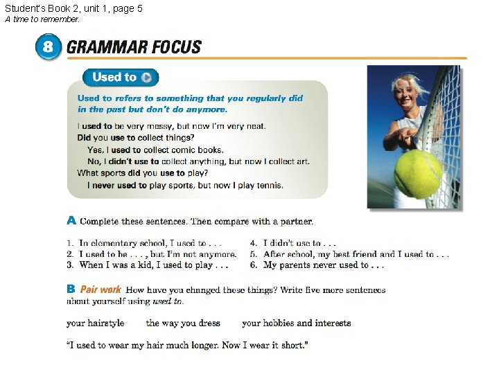 Student’s Book 2, unit 1, page 5 A time to remember. 