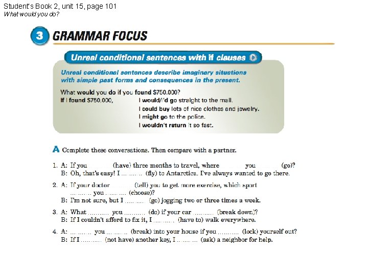 Student’s Book 2, unit 15, page 101 What would you do? 