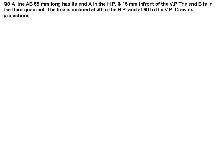 Q 8: A line AB 65 mm long has its end A in the