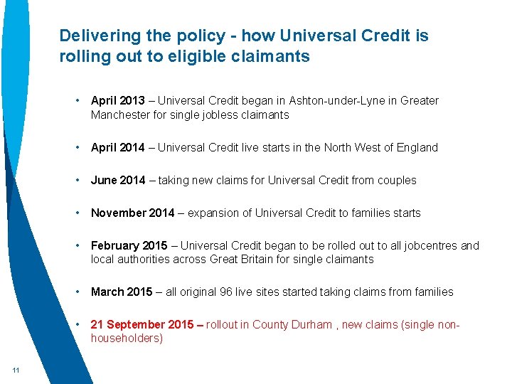 Delivering the policy - how Universal Credit is rolling out to eligible claimants •