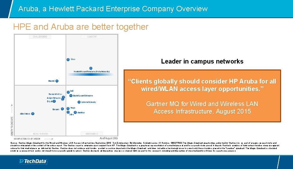 Aruba, a Hewlett Packard Enterprise Company Overview HPE and Aruba are better together Leader