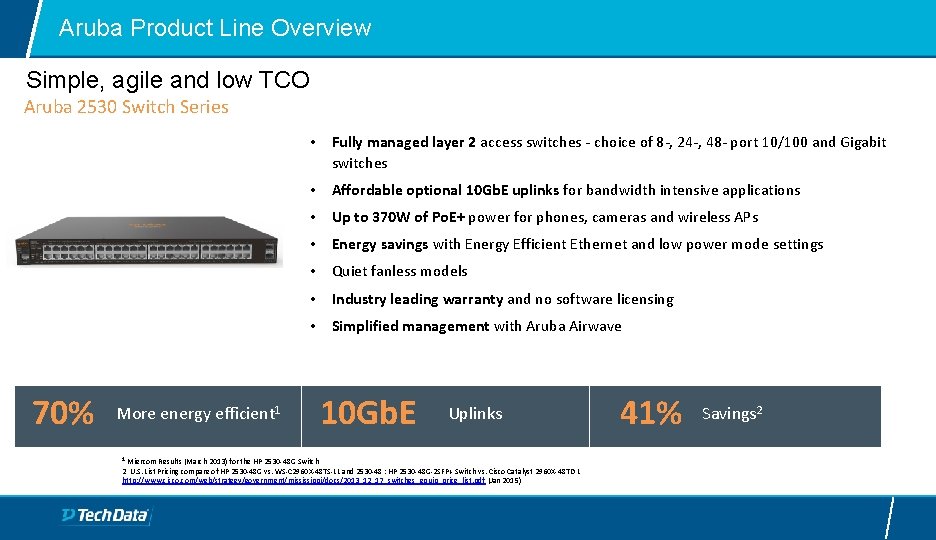 Aruba Product Line Overview Simple, agile and low TCO Aruba 2530 Switch Series •