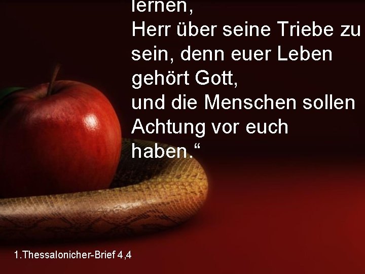 lernen, Herr über seine Triebe zu sein, denn euer Leben gehört Gott, und die