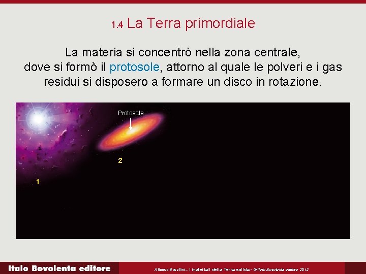 1. 4 La Terra primordiale La materia si concentrò nella zona centrale, dove si