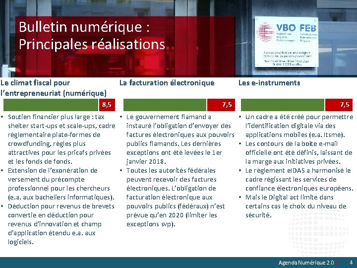 Bulletin numérique : Principales réalisations Le climat fiscal pour l’entrepreneuriat (numérique) 8, 5 La