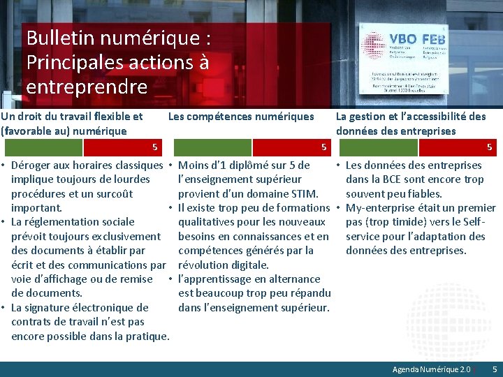 Bulletin numérique : Principales actions à entreprendre Un droit du travail flexible et (favorable