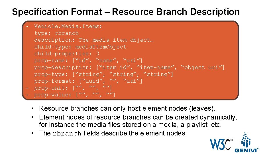 Specification Format – Resource Branch Description - Vehicle. Media. Items: type: rbranch description: The
