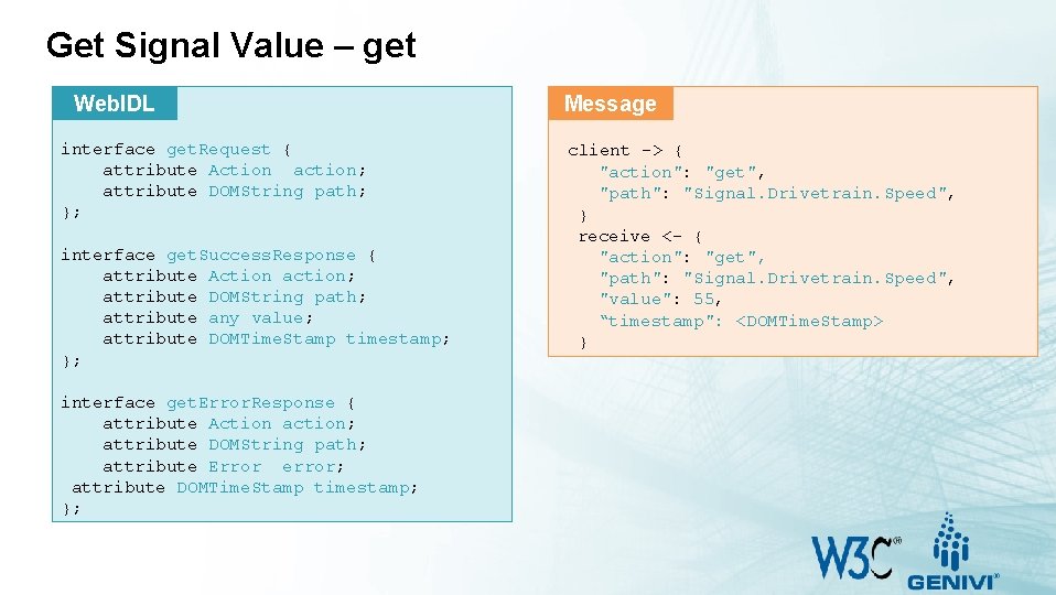 Get Signal Value – get Web. IDL interface get. Request { attribute Action action;