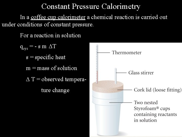 Constant Pressure Calorimetry In a coffee cup calorimeter a chemical reaction is carried out