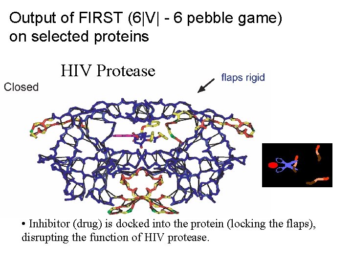 Output of FIRST (6|V| - 6 pebble game) on selected proteins HIV Protease •