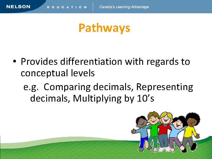 Pathways • Provides differentiation with regards to conceptual levels e. g. Comparing decimals, Representing