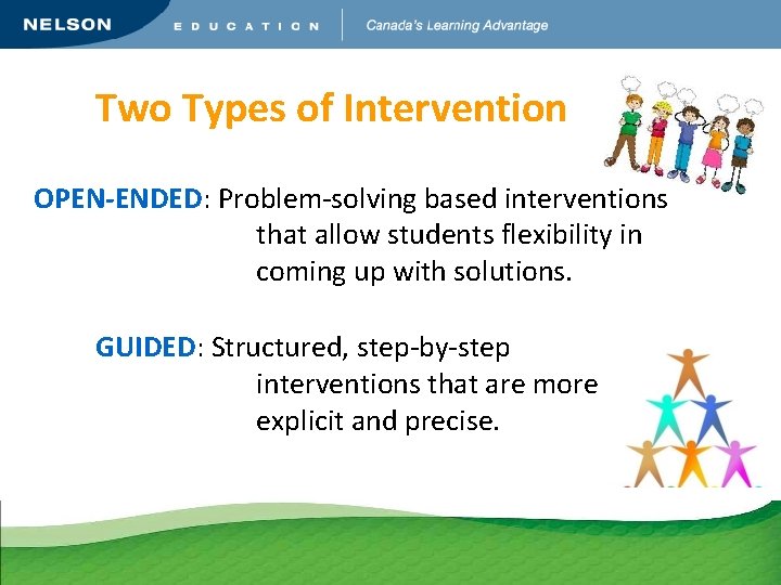 Two Types of Intervention OPEN-ENDED: Problem-solving based interventions that allow students flexibility in coming
