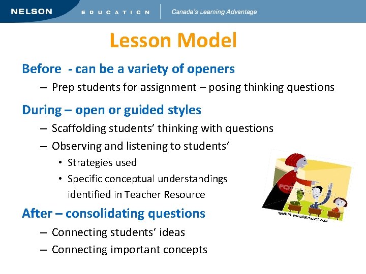 Lesson Model Before - can be a variety of openers – Prep students for