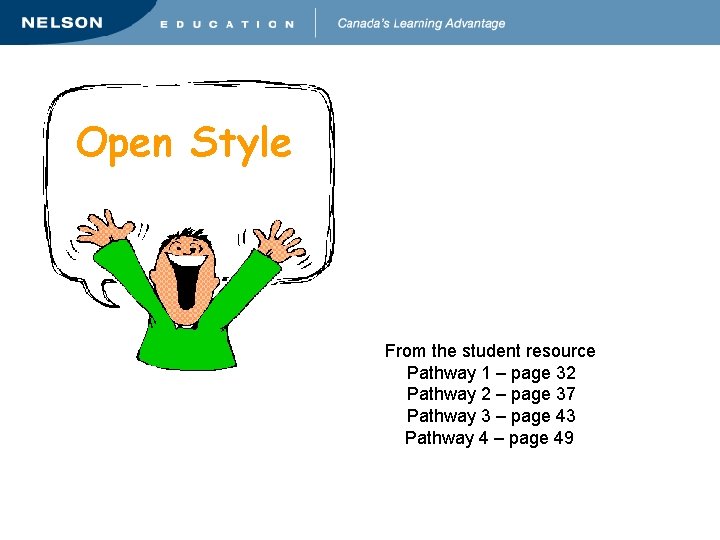 Open Style From the student resource Pathway 1 – page 32 Pathway 2 –