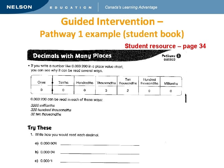 Guided Intervention – Pathway 1 example (student book) Student resource – page 34 