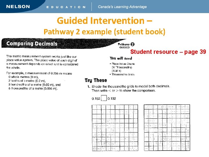 Guided Intervention – Pathway 2 example (student book) Student resource – page 39 