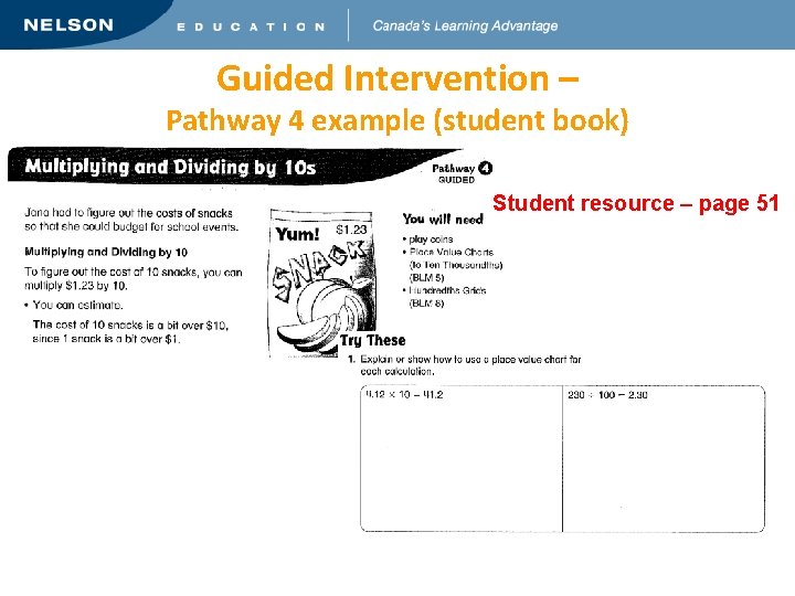 Guided Intervention – Pathway 4 example (student book) Student resource – page 51 