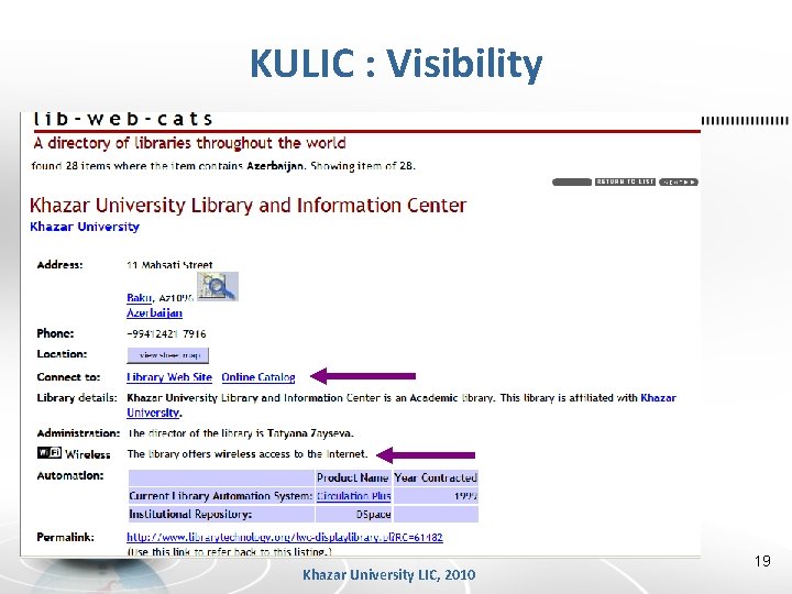 KULIC : Visibility Khazar University LIC, 2010 19 