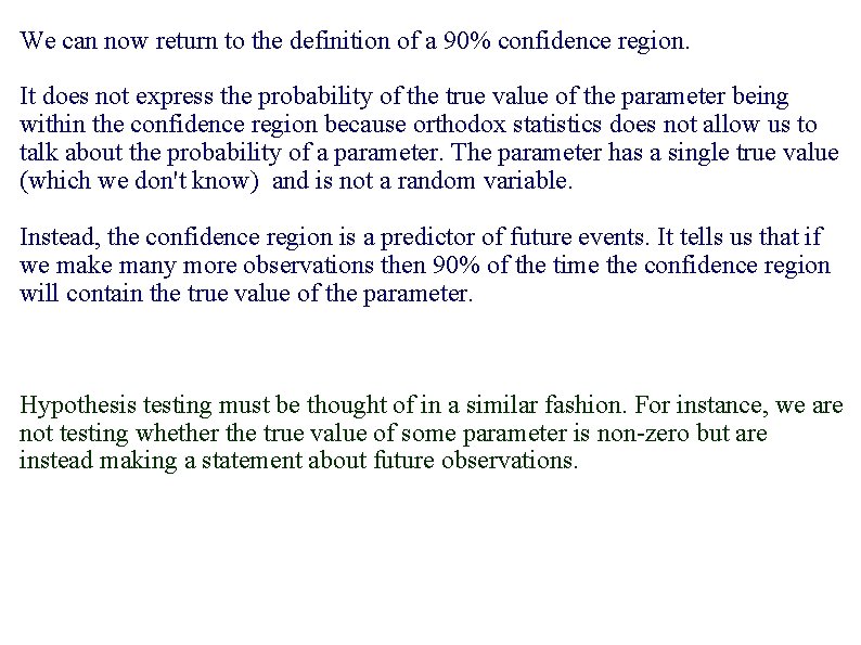 We can now return to the definition of a 90% confidence region. It does