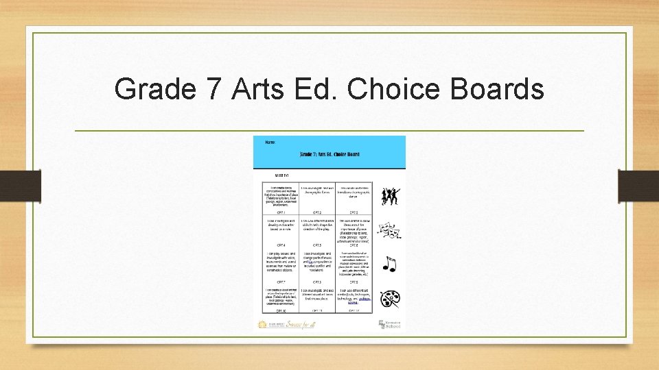 Grade 7 Arts Ed. Choice Boards 