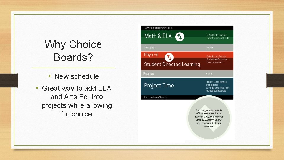 Why Choice Boards? • New schedule • Great way to add ELA and Arts