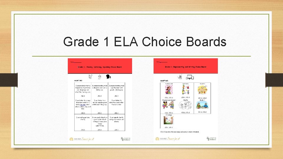 Grade 1 ELA Choice Boards 