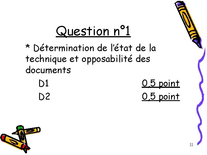 Question n° 1 * Détermination de l’état de la technique et opposabilité des documents