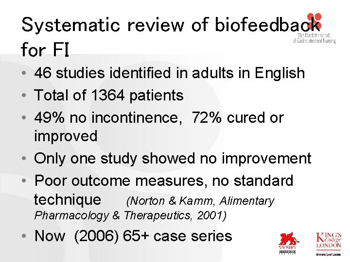 Systematic review of biofeedback for FI • 46 studies identified in adults in English