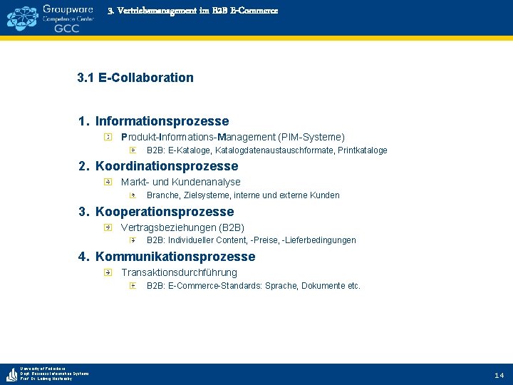 3. Vertriebsmanagement im B 2 B E-Commerce 3. 1 E-Collaboration 1. Informationsprozesse Produkt-Informations-Management (PIM-Systeme)
