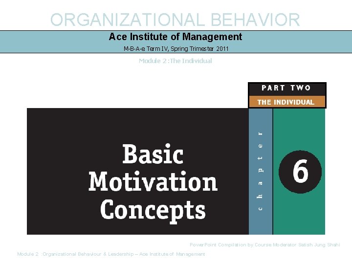 ORGANIZATIONAL BEHAVIOR Ace Institute of Management M-B-A-e Term IV, Spring Trimester 2011 Module 2