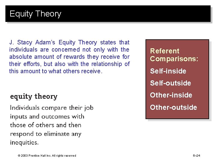 Equity Theory J. Stacy Adam’s Equity Theory states that individuals are concerned not only