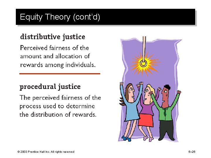 Equity Theory (cont’d) © 2003 Prentice Hall Inc. All rights reserved 6– 26 
