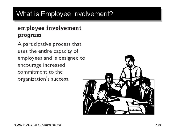 What is Employee Involvement? © 2003 Prentice Hall Inc. All rights reserved 7– 35